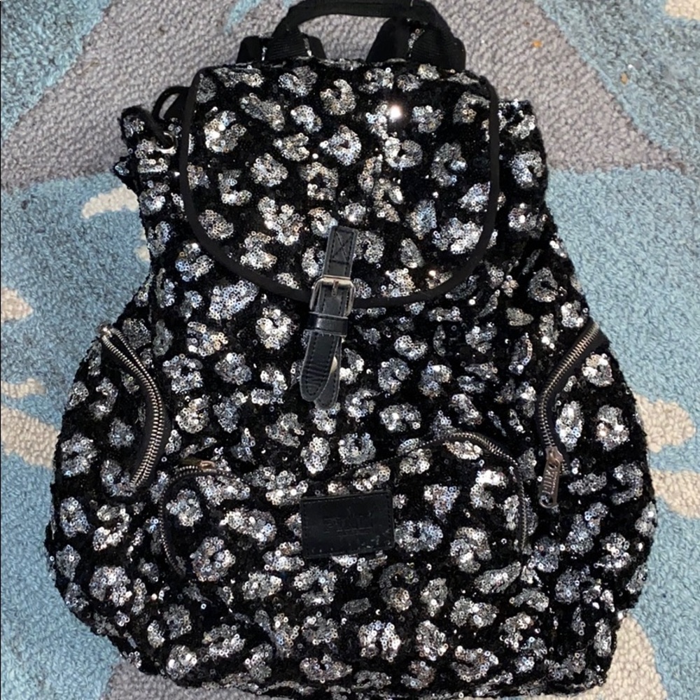 Black & Silver Cheetah Sequin PINK backpack